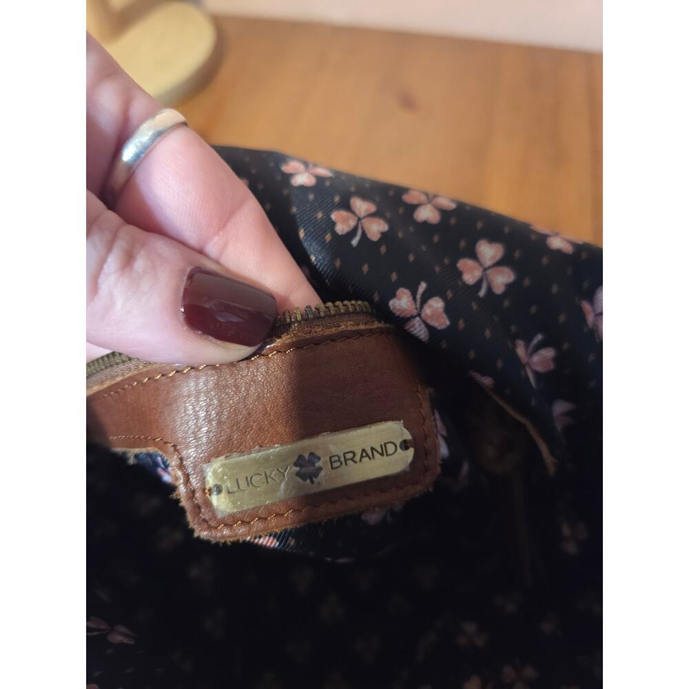 Lucky Brand Boho Hobo Fold Over Crossbody Bag Soft Whiskey Wash Leather - Picture 9 of 11